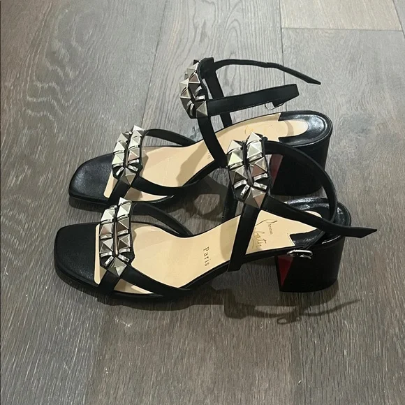 39 BRAND NEW Christian Louboutin Black Studded Slingback Sandals - Picture 4 of 7